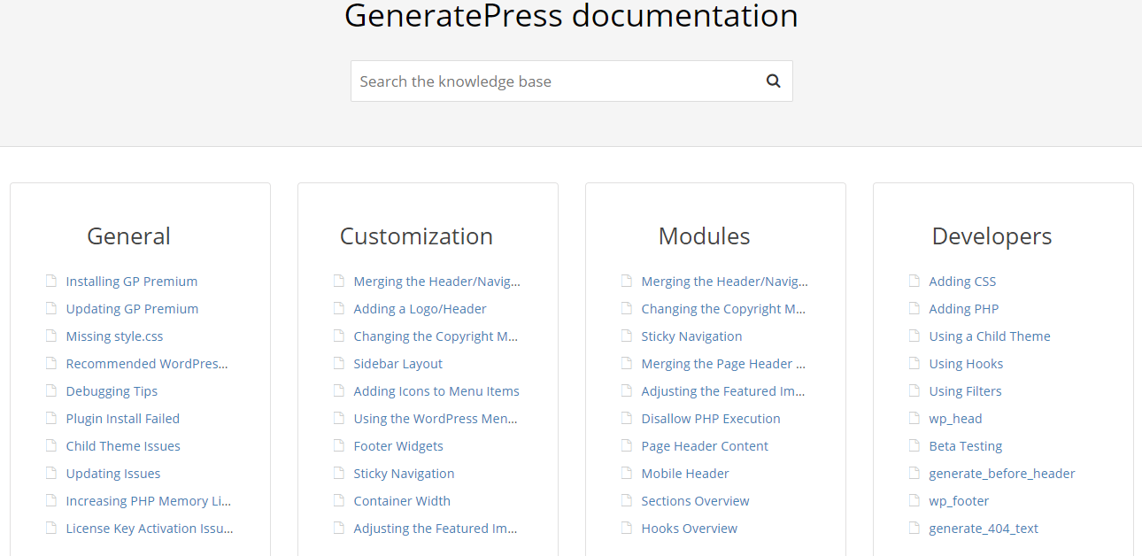 generatepress documentation