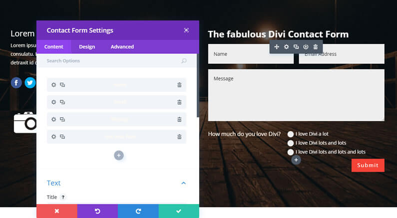 The Divi theme contact form module